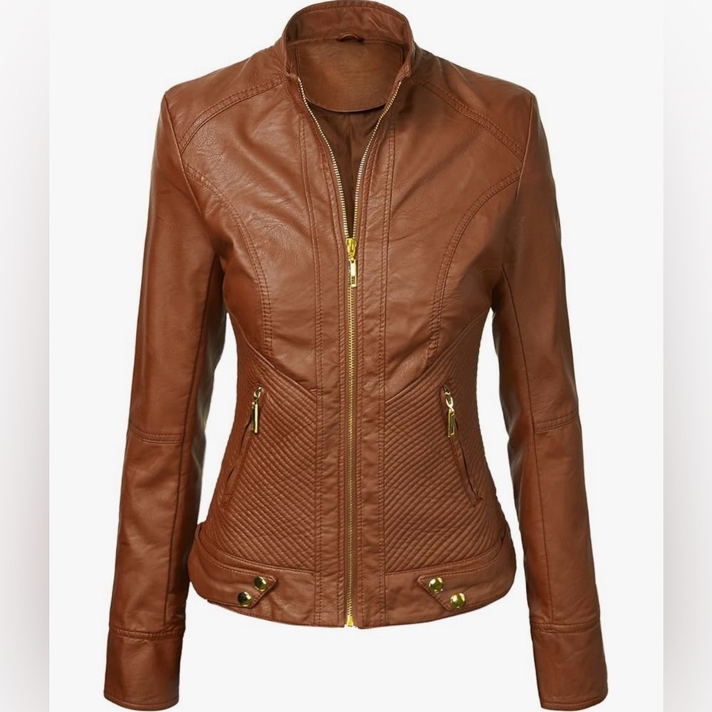 Faux Leather Jackets for Women Motorcycle PU Moto Biker Outwear Coat